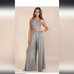 NWT Lulus Sequin Crop Top Flawless Sparkle Silver Sequin V Neck Top XS